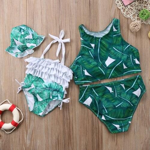 New 2020 Baby Girls Bikini Suit Family Matching Mum Baby Girl Women Palm Leaves Swimwear Swimsuit Bikini Set