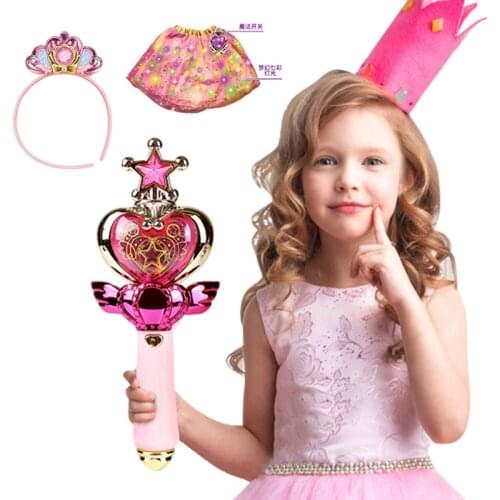 New Flower Fairy Magic Set Colorful Light Skirt Flash Headdress Magic Wand Girl Dress Up Game Headband Luminous Cosplay Toy Gift