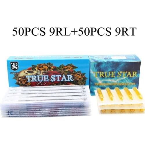 9RL+9RT) 50pcs True star tattoo needles & 50pcs tattoo tips for maquiagem profissional completa tattoo machine free shipping