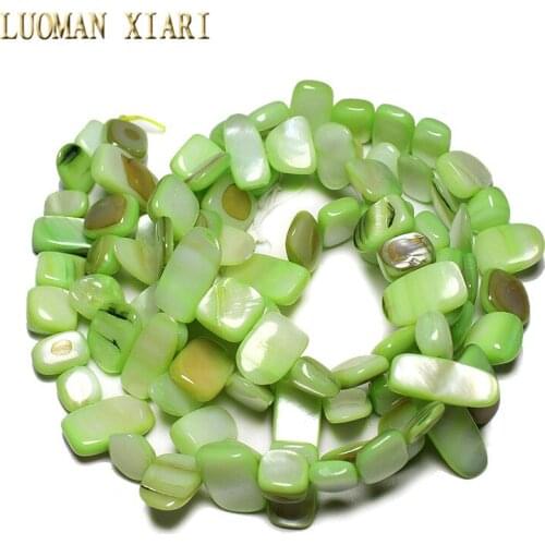 Wholesale 9-16 mm Irregular Dyed Apple Green Natural Shell Side Hole Beads For Jewelry Making Strand 34 '' DIY Necklace Bracelet