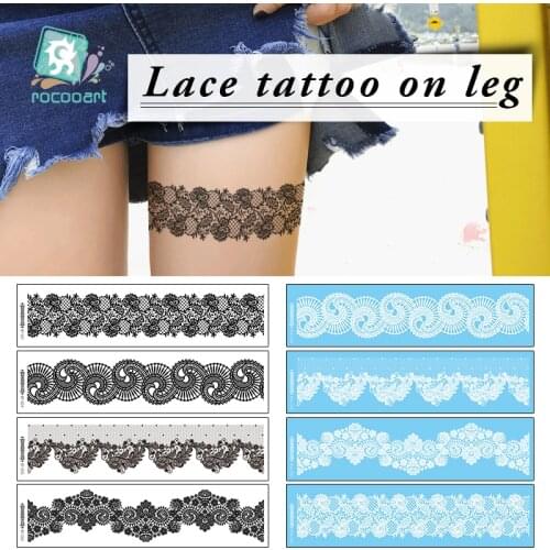 Rocooart New Trendy black temporary arabic tattoo lace on leg henna tattos sticker Leg chain fake tattoo body Sex Tattoo sticker