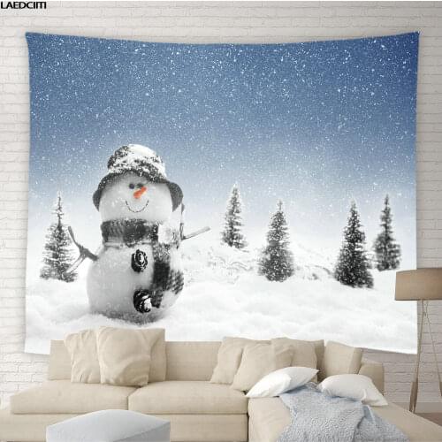 Christmas Snowman Scenery Tapestry Winter Snow Fir Tree Nature Photography Background Wall Cloth Living Room Bedroom Home Decor