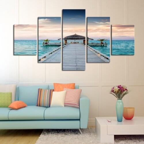 With Framed 5 Panels Wall Art Maritime building landscapes Canvas Painting Cuadros Decoracion Pictures For Living Room Prints