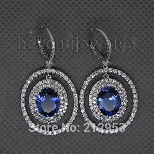 Tanzanite Earrings White Gold Tanzanite Diamond Earrings 18k Gold Diamond Drop Earrings Vintage Earrings Gemstone E116