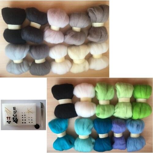 Wool roving DIY 66s felt 100% wool needle felting wool fiber 20colours 5g/20pcs/lot free shipping
