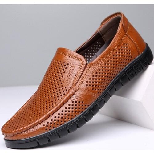 2021 Fashion Genuine Leather Shoes Men Loafers Breathable Summer Mens Casual Shoes Soft Comfortable Leather Male Footwear KA3559