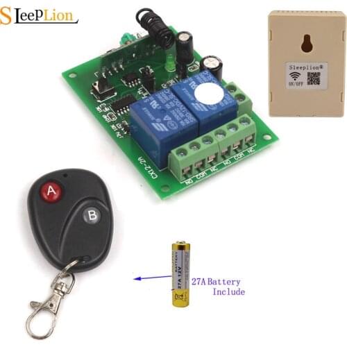 Sleeplion 12V 2CH RF Smart Remote Control On Off 12V 10A 2CH Transceiver+Receiver 315MHz/433MHz Learn Code Smart Remote ON OFF