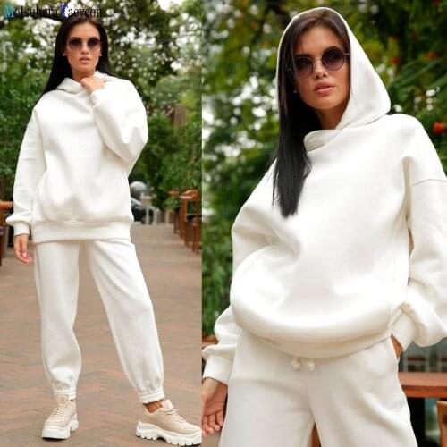 Women autumn Winter Suits Blouse Hooded + Leg Pants Fashion Female Pockets Pullover 2 Pieces Sets Women Loose Clothing