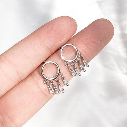 Round Disc Tassel CZ Zrcon Earrings For Women 925 Sterling Silver Earrings oorbellen pendientes 2020 New Trendy ER025