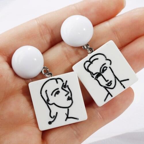 AENSOA Trendy Square Girl Men Graphic Acrylic Earrings For Women Statement White Geometric Drop Earrings Party Jewelry Gift