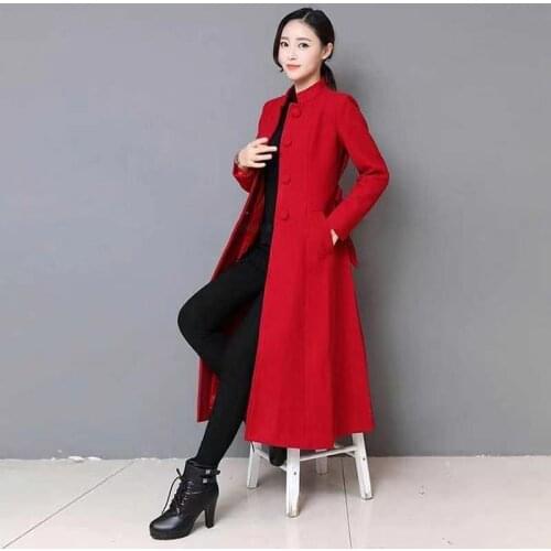Womens Jacket Woolen Blends Overcoat Long Ladies Single Breasted Winter Thicken Loose Sashes High Quality Outerwear