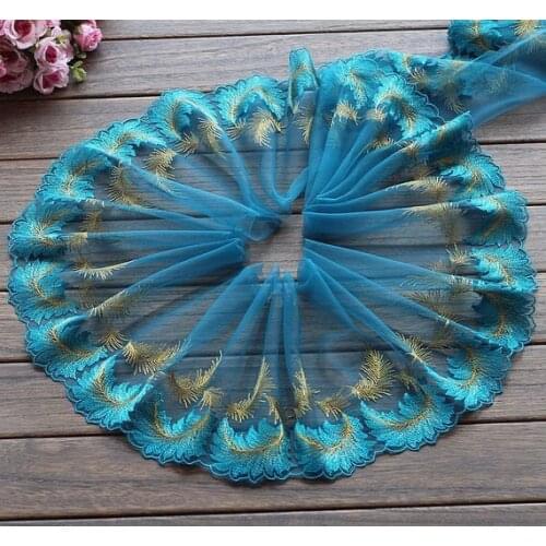 2 Yards Lace Trim Leather Floral Embroidered Lake blue Tulle Lace 8.26 Inches Wide High Quality