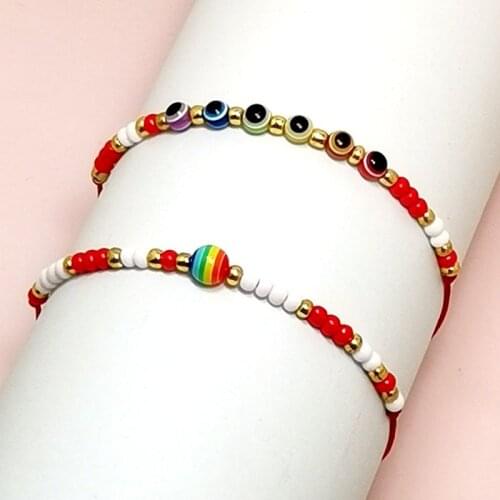 2021 New Bohemian Demon Blue Eye Bracelet Multicolor Beige Beads Rainbow Jewelry Accessories for Girls