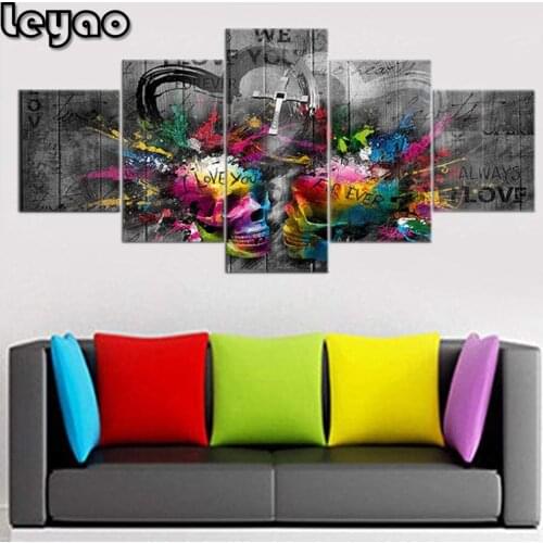 5pcs/set,diy,Full,square,Diamond Painting,Stitch Cross,5 Panel mosaic skull flower Diamond Embroidery Bedroom decor art