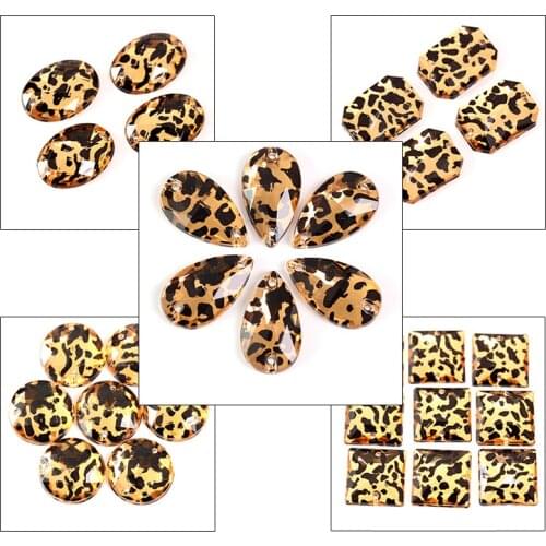 50pcs/pack 5 Shapes Leopard Sew On Rhinestones Flatback Acrylic Sew-on Rhinestone Crystal Stones For Wedding Dress B0784