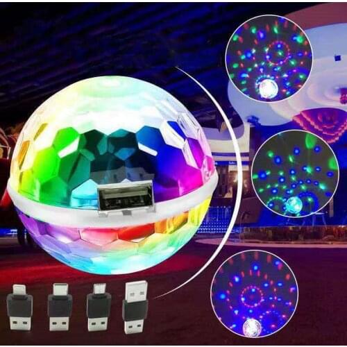 Car Magic Ball USB Light DJ RGB Mini Colorful Music Sound Light USB-C Apple Holiday Party Karaoke Atmosphere Lamp Welcome Light