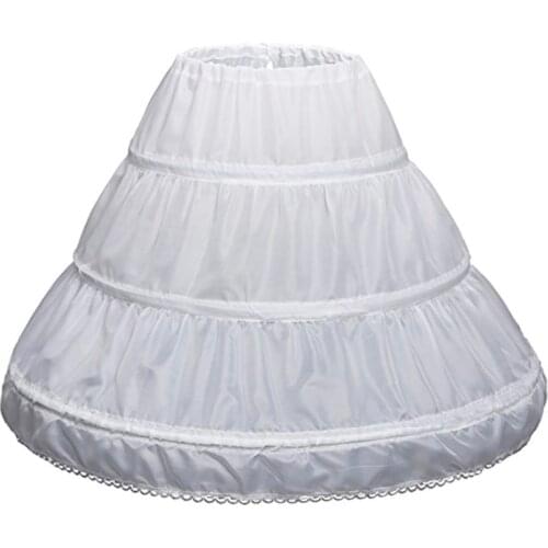White Children Petticoat A-Line 3 Hoops One Layer Kids Crinoline Lace Trim Flower Girl Dress Underskirt Elastic Waist