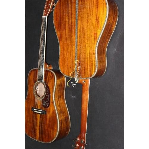 Free shipping AAAA all solid koa wood superb fancy abalone dreadnought guitar professional KOA wood acoustic electric guitar