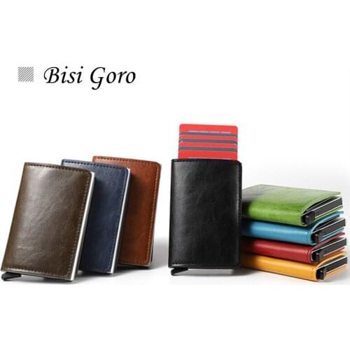 BISI GORO Slim Small Mini Pop-up Wallet RFID Bloking Fashion Style Wallet Unisex Card Holder Metal Aluminum Box Cartera Mujer