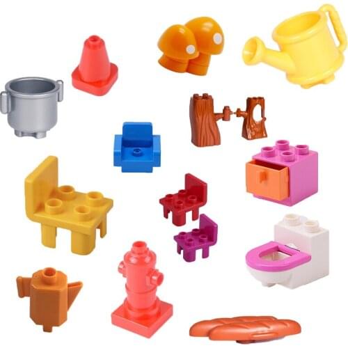 Locking Big Size Furniture Component Chair Toilet Drawer Fire Column Pot Compatible Educational Building Block Toy Accessory Set