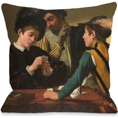 Cardsharps Cushion Covers Caravaggio Oil Painting Baroque Style Pillow Case 45X45cm Linen Polyester Sofa Chair Decoration