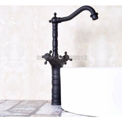 Black Oil Rubbed Bronze Kitchen Sink Faucet / Swivel Spout Double Cross Handles Deck Mounted Mixer Taps Wnf146