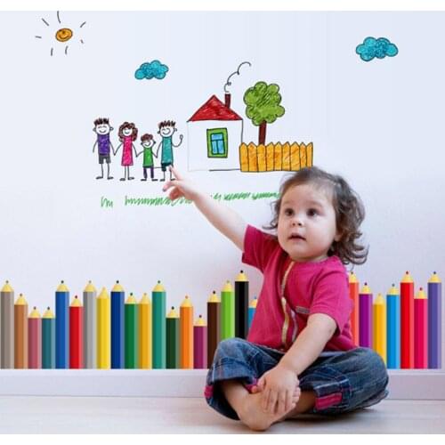 Colored Pencils Waterproof Baseboard Sticker for Kids Boys Room Classrooms Removable Mural Wall Stickers Home Decor