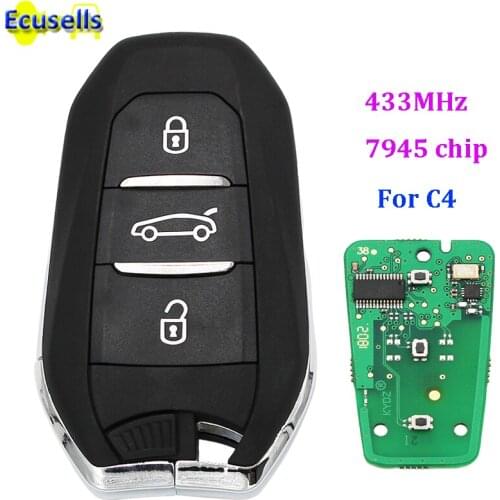 DS style smart remote key fob keyless go 3 buttons 433MHz ID46 PCF7945 7945 chip for Citroen C4 DS5 with emergency key HU83