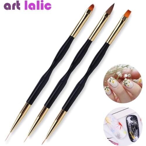 New 1Pc Double End Nail Brush Painting Drawing Lines Pen 3D Tips DIY UV Gel Flowers Design Nail Art Books Salon Manicure Tools