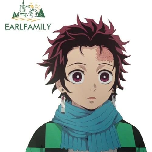 EARLFAMILY 13cm x 11.4cm for Demon Slayer Tanjiro Car Sticker Vinyl Car Wrap Decal Air Conditioner Windshield Waterproof Decor