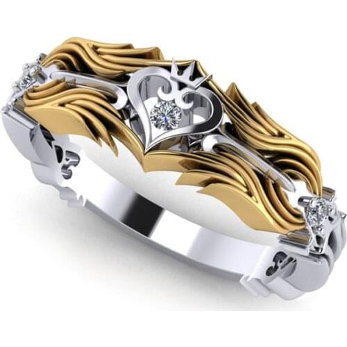 Hot sale Punk Fashion Kings Heart Ring For Women Heart Crown Two-tone Rings Jewelry Womens Engagement Party