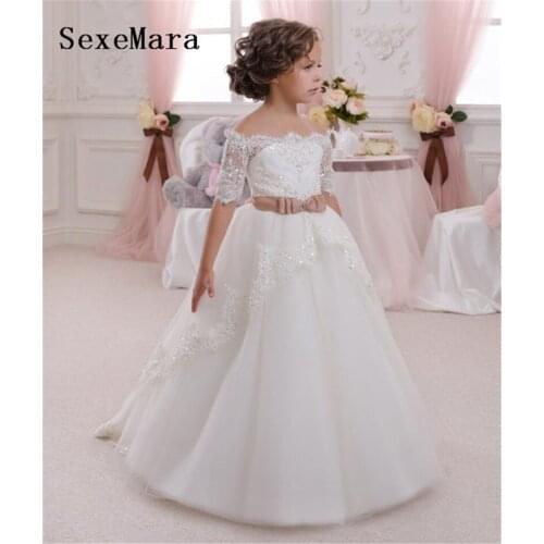 Customized Flower Girl Dress Kids Pageant Birthday Formal Party Lace Long Dress First Communion Dress Prom Gown 2-14Y