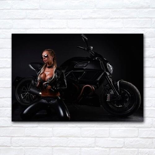 Modern Aesthetic Wall Art 1 Piece Canvas Painting Blonde Beauty and Ducati Diavel Super Bike Poster Prints Picture Room Decor