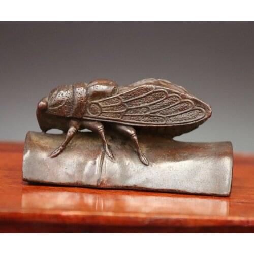 7 CM China Pure red Copper Animal cicada scorpion snail bamboo write paperweight