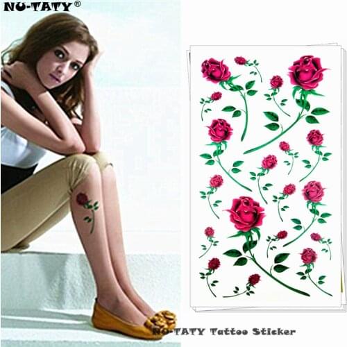 Nu-TATY Beautiful red roses Temporary Tattoo Body Art Arm Flash Tattoo Stickers 17*10cm Waterproof Fake Henna Painless Tattoo