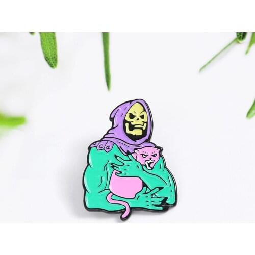 Demon skull embrace fox brooch Creative brooch pin Round text badge enamel backpack lapel pin hat jewelry gifts for friends