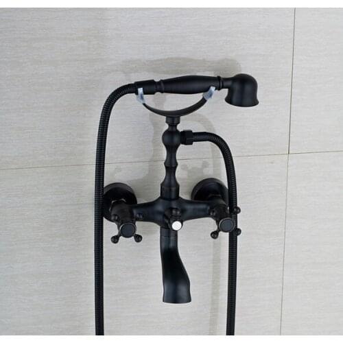 Black Oil Rubbed Brass Wall Mount Bathroom Tub Faucet Set WITH/ 1.5M Handheld Shower Spray Head Mixer Tap Dtf021