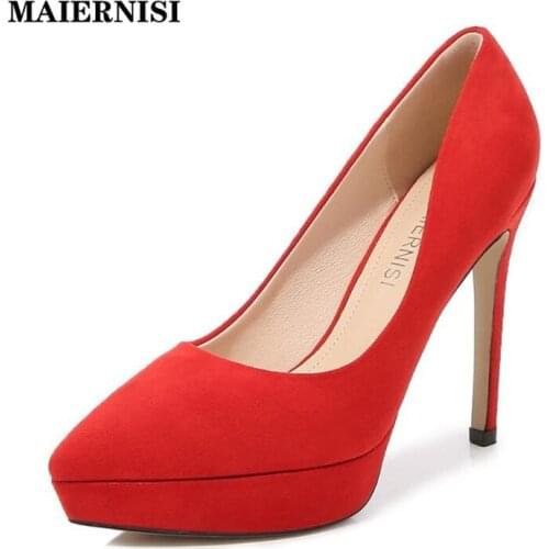 MAIERNISI Sexy Wedding Pumps Red Women High HeelsLadies Shallow Black Green Slip On Shoes Female Fashion Comfort Footwear 2021