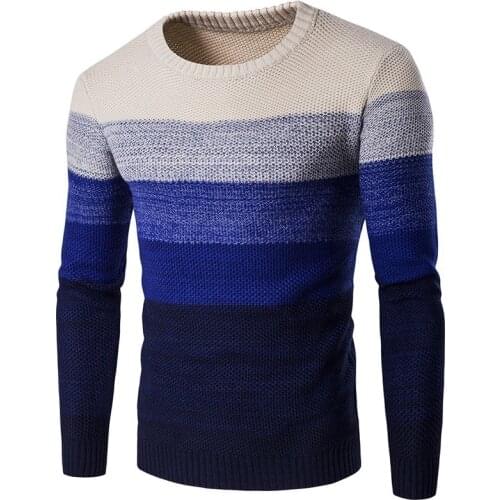2020 Spring autumn mens Casual Pullover Mens O Neck stripe Gradient Color Sweater male Long sleeve Breathable Knitted sweater