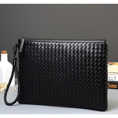 New Handbag Korean Version of Mens Fashion Hand-woven Bag Female Envelope Bag IPAD Clutch Black A4 File Bag 7 Size