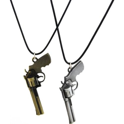 New CS GO Leather Chain Mens Revolver Choker Necklace Vintage Gold Counter Strike Gun Necklace Men Jewelry Souvenir Gift