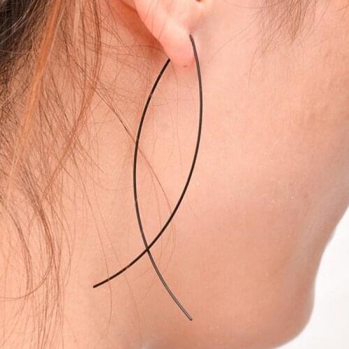Simple Line Geometric Earrings Fashion European And American Style Fish Line Personality Exaggerated Exquisite Jewelry