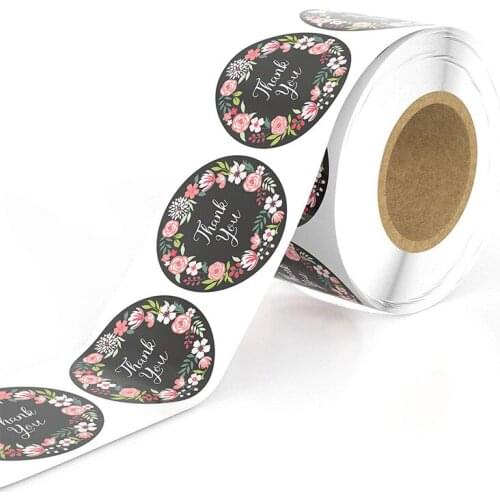 Thank You Stickers Roll 500pcs Flower Design for Small Business Birthdays, Weddings, Giveaways, Decorative Sealing Stickers