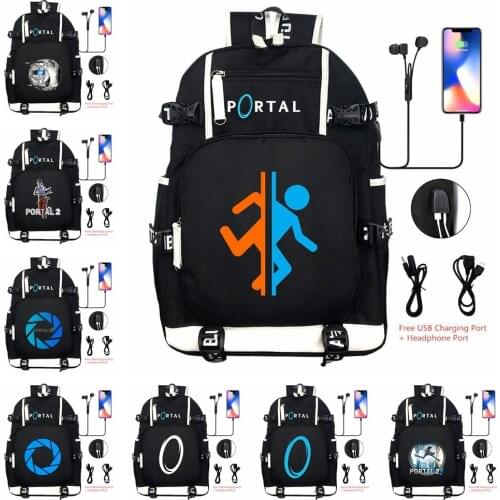 Hot Game Portal 2 USB Backpack Anime Print Cosplay Travel Shoulder Laptop Bags Cartoon Teens Kids Student SchoolBags Bookbag