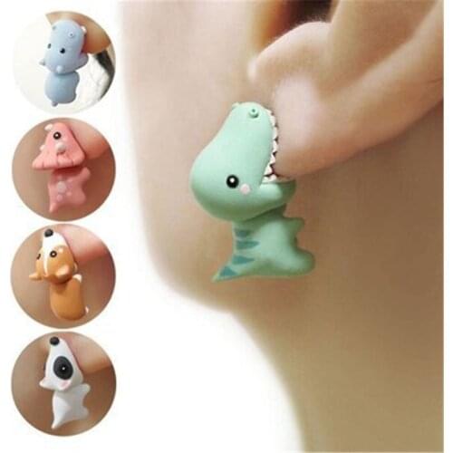 Trendy And Cute Animal Shape Bite Earring Dinosaur Suitable For Women Cartoon Little Dog Whale Earrings Girl Fun Birthday Gifts