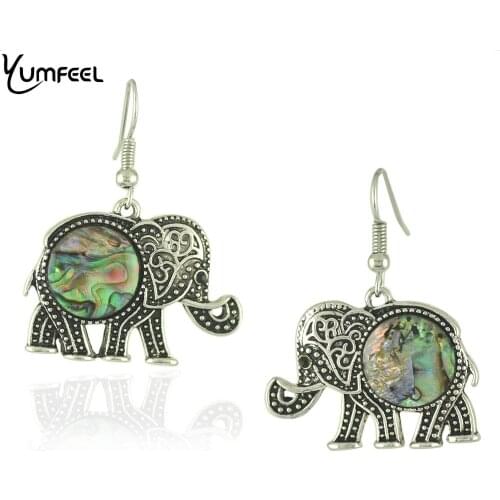 Yumfeel Vintage Animal Earring Jewelry New Boho Jewelry Vintage Silver Plated Shell Elephant Earrings