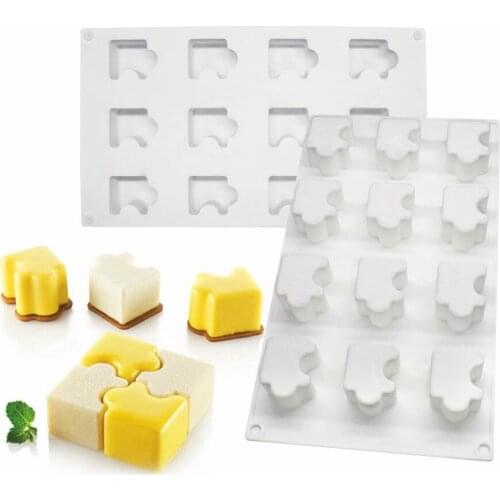 Silicone Mousse Cake Molds 3D Bakeware DIY Mould,12 Holes Pieces Puzzle