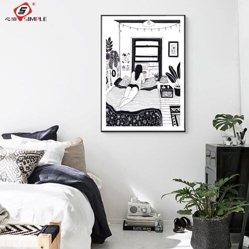 Nordic Abstract Canvas Painting Girls Life Drink Wine While Takes A Bath Wall Art Posters and Prints Kitchen Picture Home Decor