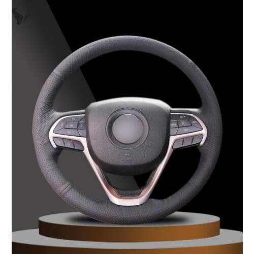 Hand-stitched Black Artificial Leather Steering Wheel Cover for Jeep Grand Cherokee 2014 2015 2016