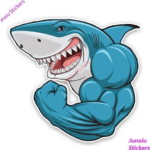 Fashion Lovely Cartoon Muscle Sharks Graffiti Car Sticker Decals Window Laptop Cover Scratches Decoration Accessories KK15*14cm